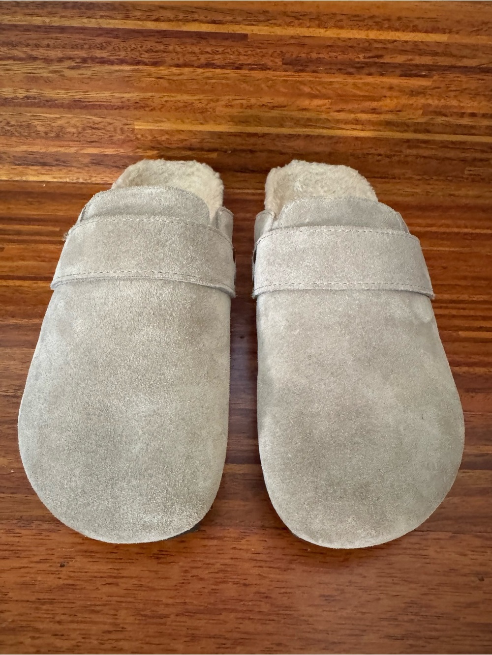 James Perse Suede and (faux) Shearling Lined Slip-On Clogs in Light Gray